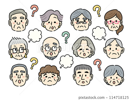 手寫風格插圖集，帶有懷疑的高級面孔 114718125