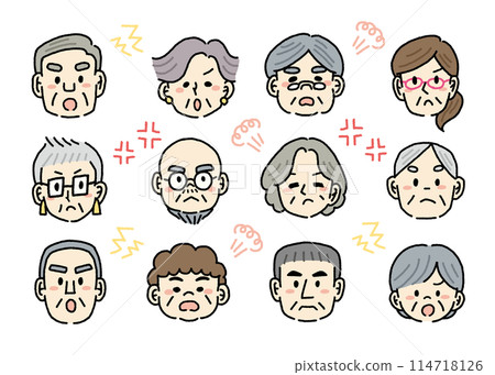 Hand-drawn illustration set of angry senior face 114718126