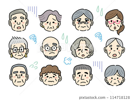 抑鬱的高級面孔的手寫風格插圖集 114718128