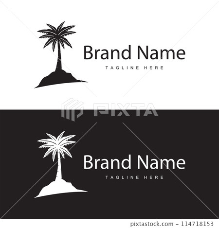 Coconut tree logo design template palm tree silhouette illustration summer beach sea plant 114718153