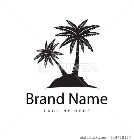 Coconut tree logo design template palm tree silhouette illustration summer beach sea plant 114718154