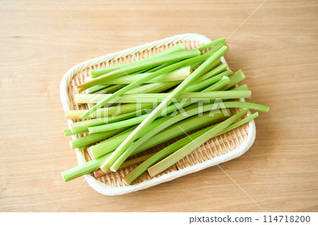 Rhubarb in a colander 114718200