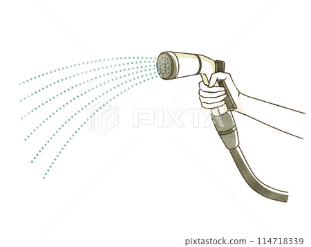 Hand holding watering hose head Hand holding watering hose head 114718339