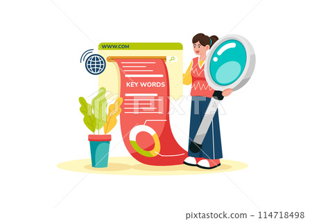 SEO specialist researching keywords for client's site. SEO specialist researching keywords for client's site. 114718498
