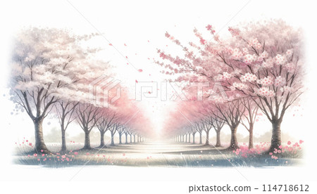 Watercolor style cherry blossom trees in full bloom Watercolor style cherry blossom trees in full bloom 114718612