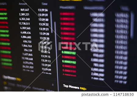 Graph analysis background on screen. Exchange Trading Screen. Graph analysis background on screen. Exchange Trading Screen. 114718630