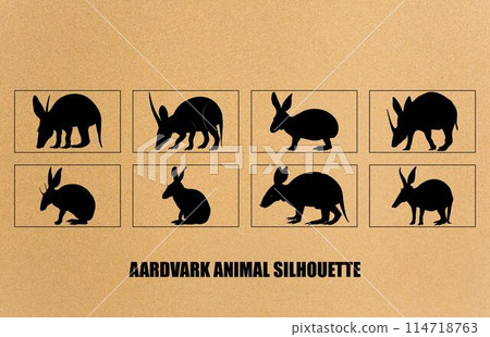 Aardvark silhouette vector collection, Wild Animal, Aardvark Silhouette Illustration Isolated on White Background. Rare Animals. Aardvark silhouette vector collection, Wild Animal, Aardvark Silhouette Illustration Isolated on White Background. Rare Animals. 114718763
