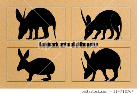 Aardvark silhouette vector set, Wild Animal, Aardvark Silhouette Illustration Isolated on White Background. Rare Animals. Aardvark silhouette vector set, Wild Animal, Aardvark Silhouette Illustration Isolated on White Background. Rare Animals. 114718764