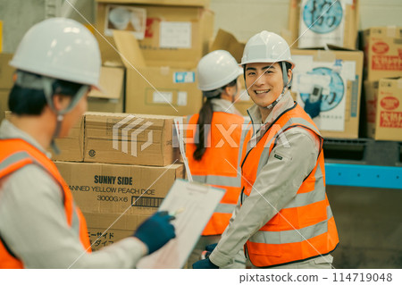 Logistics team working in warehouse 114719048