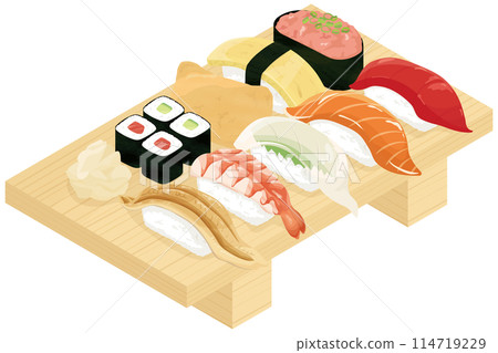 Sushi served on sushi clogs 114719229