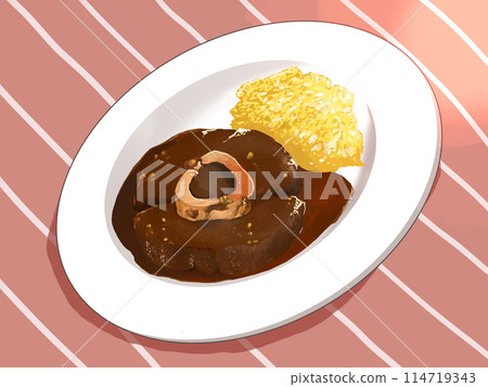 帶骨燉牛肉和粉紅色桌布 帶骨燉牛肉和粉紅色桌布 114719343