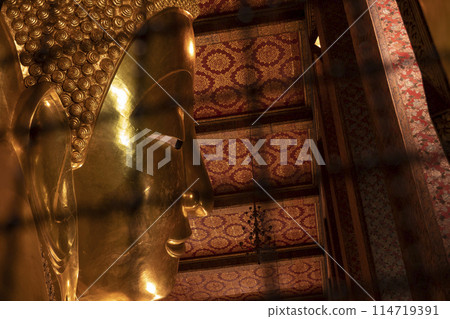 The giant reclining Buddha golden statue is seen at Wat Pho temple complex 114719391