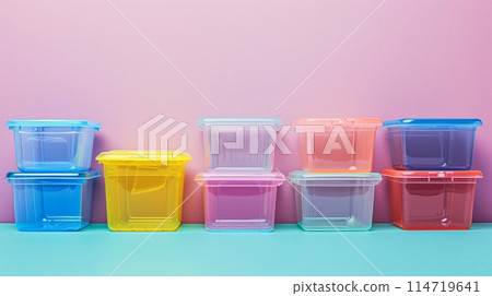 Durable plastic containers for optimal storage. 114719641