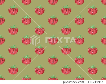 Seamless hand drawn vegetable cartoon characters, bright color background. 114719944