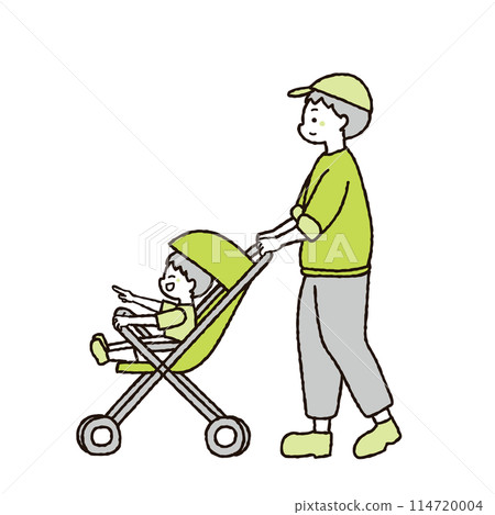 父親推著嬰兒車散步的插畫 114720004
