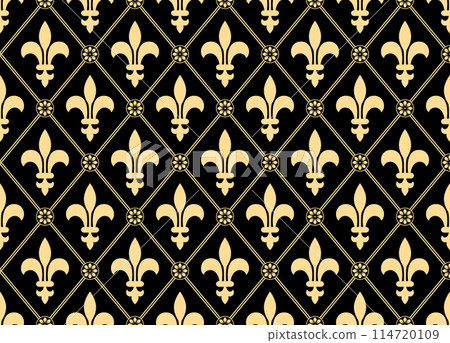 Flower geometric pattern. Seamless vector background. Golden and black ornament 114720109