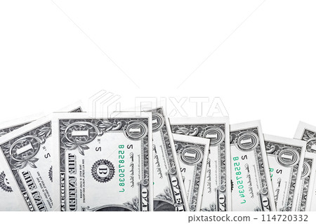 Composition from one dollar bills isolated on white for text. Composition from one dollar bills isolated on white for text. 114720332