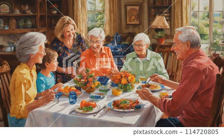 watercolor_family0009Elderly people having a home party 114720805