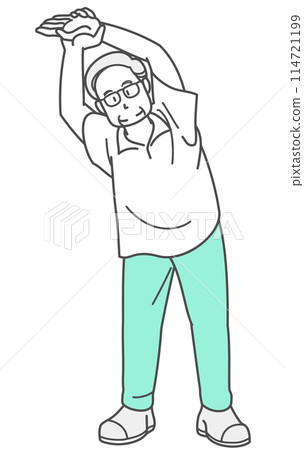 Illustration of a senior man stretching (short sleeves) Illustration of a senior man stretching (short sleeves) 114721199