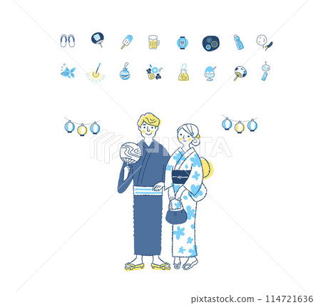 與穿著浴衣的年輕夫婦的節日圖標 114721636