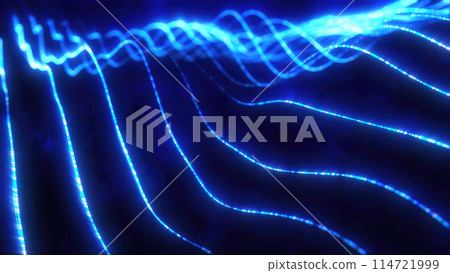 Blue energy glowing magic stripes waves lines high technology digital with light beams from energy particles. Abstract background Blue energy glowing magic stripes waves lines high technology digital with light beams from energy particles. Abstract background 114721999