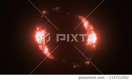 Yellow swirling circle frame of multicolored lines of energy particles. Abstract background 114722002
