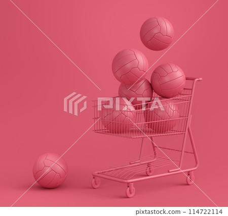 Set of ball like basketball, football and golf in shopping cart on monochrome 114722114