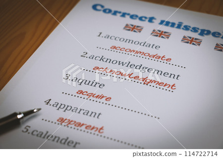 English misspelling worksheet with pen and tablet 114722714