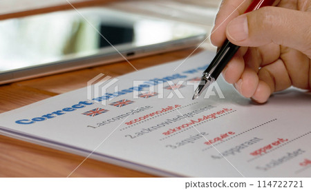 English misspelling worksheet with pen and tablet English misspelling worksheet with pen and tablet 114722721
