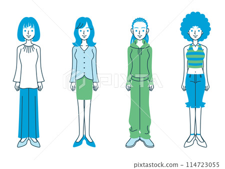 各種髮型和衣服的女性全身插畫 各種髮型和衣服的女性全身插畫 114723055