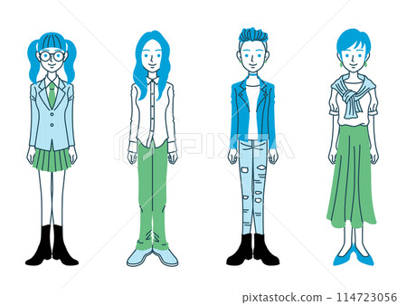各種髮型和衣服的女性全身插畫 各種髮型和衣服的女性全身插畫 114723056