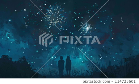 Hand-drawn, fantastic fireworks Hand-drawn, fantastic fireworks 114723601