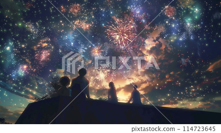 Hand-drawn, fantastic fireworks Hand-drawn, fantastic fireworks 114723645
