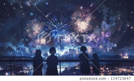Hand-drawn, fantastic fireworks Hand-drawn, fantastic fireworks 114723647