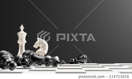 King and knight chess pieces on black background Concept of business strategy 3D render 114723858