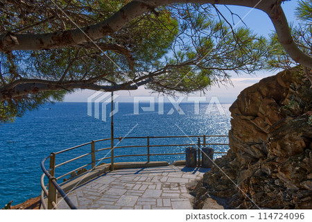 a beautiful terrace overlooking the sea in the Gulf of Moneglia, Ligurian sea, Italy a beautiful terrace overlooking the sea in the Gulf of Moneglia, Ligurian sea, Italy 114724096