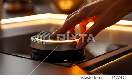Close-up of a woman's hand controls the setting. Close-up of a woman's hand controls the setting. 114724963