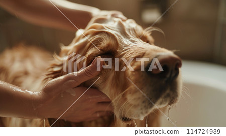 Pet care. Bathing the dog. Pet care. Bathing the dog. 114724989