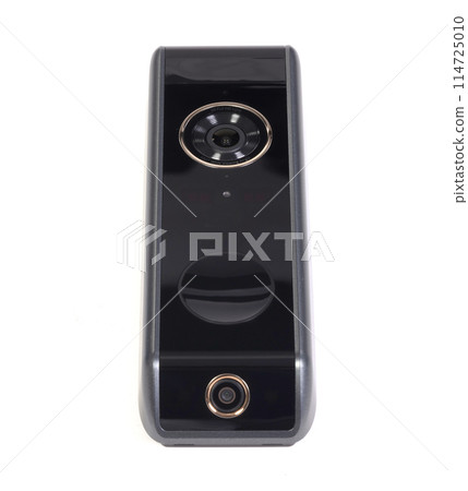 Modern wireless camera doorbel, on white background Modern wireless camera doorbel, on white background 114725010