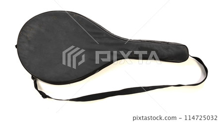 Old tennis racket cover isolated on white Old tennis racket cover isolated on white 114725032