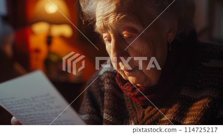 Portrait of an elderly woman in a cozy home atmosphere 114725217