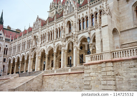 Detailed View of Budapest Parliament. Historical architecture Detailed View of Budapest Parliament. Historical architecture 114725532