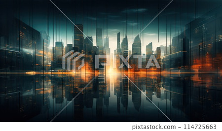 .abstract business background with buildings and people in motion  114725663