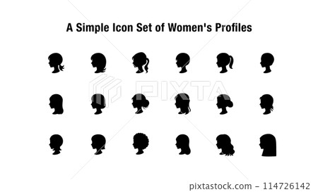 Simple female profile silhouette icon - various hairstyles 114726142