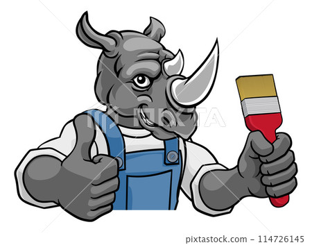 Rhino Painter Decorator Holding Paintbrush Rhino Painter Decorator Holding Paintbrush 114726145