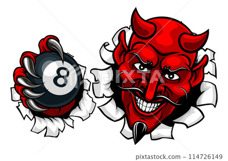 Devil Angry Pool 8 Ball Billiards Mascot Cartoon 114726149