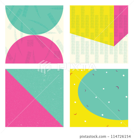 Japanese pattern and icon vector. Oriental wedding invitation and frame background. Geometric pattern and brush stroke decoration. Abstract template in risography style 114726154