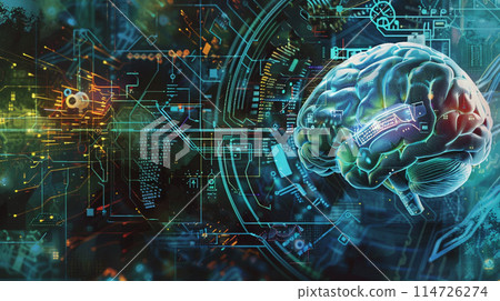 Cyber image of AI and the brain linking 114726274
