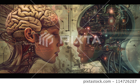 AI與大腦連結的復古繪畫般的圖像 AI與大腦連結的復古繪畫般的圖像 114726287