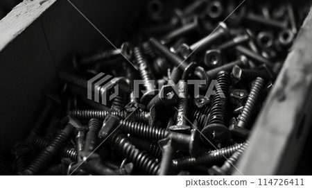 Close-up of self-tapping screws. 114726411